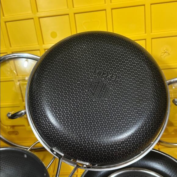 HEXCLAD 7 Piece Nonstick Stainless Steel Frying Pan Set 8 10 12" Lids Wok M $600 - Picture 8 of 10